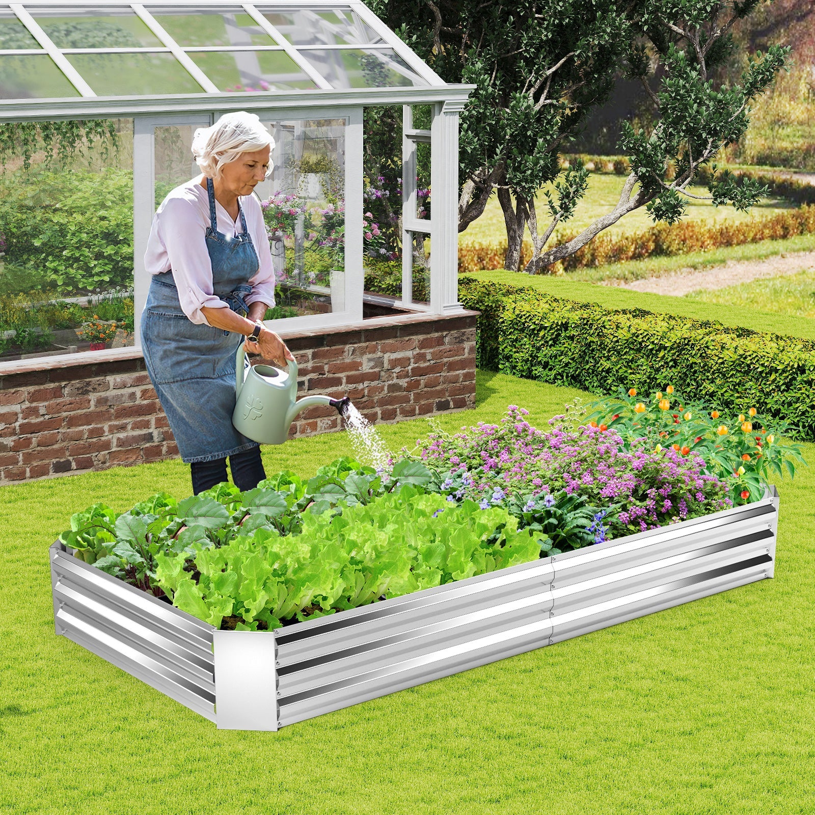 Metal Galvanized Raised Garden Bed with Open-Ended Base