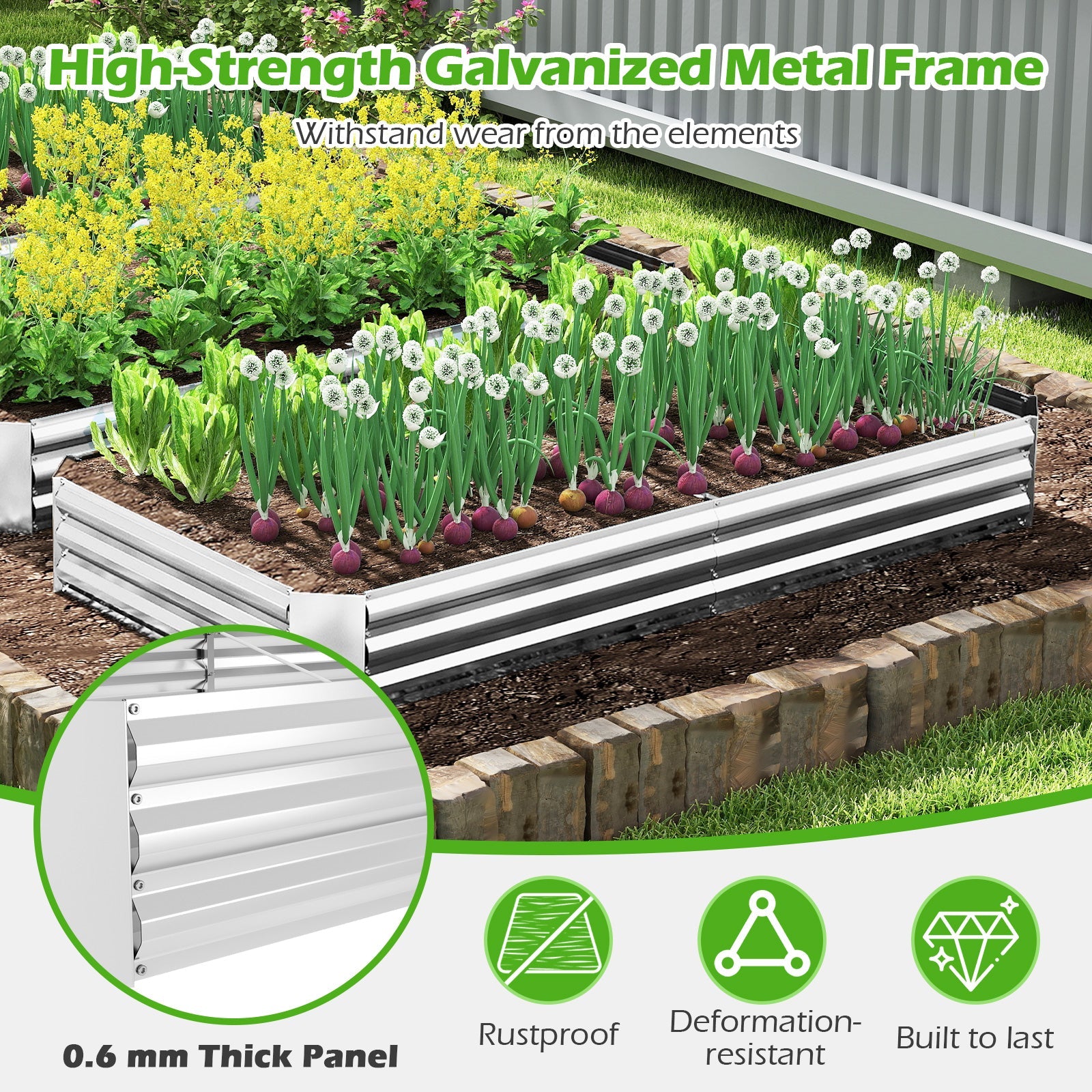 Metal Galvanized Raised Garden Bed with Open-Ended Base