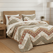 Cranberry Sage Chevron Floral Duvet Cover Set w/ Pillow Cases