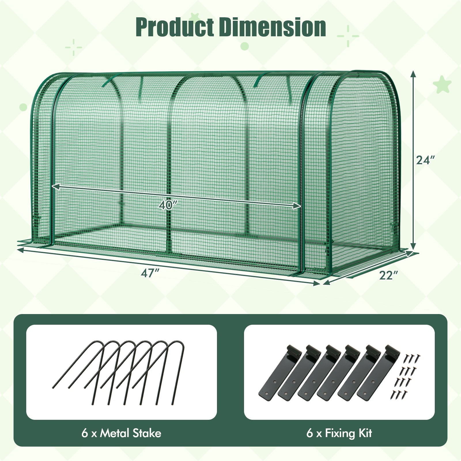 Mini Tunnel Greenhouse with Roll-up Zipper Door-Green