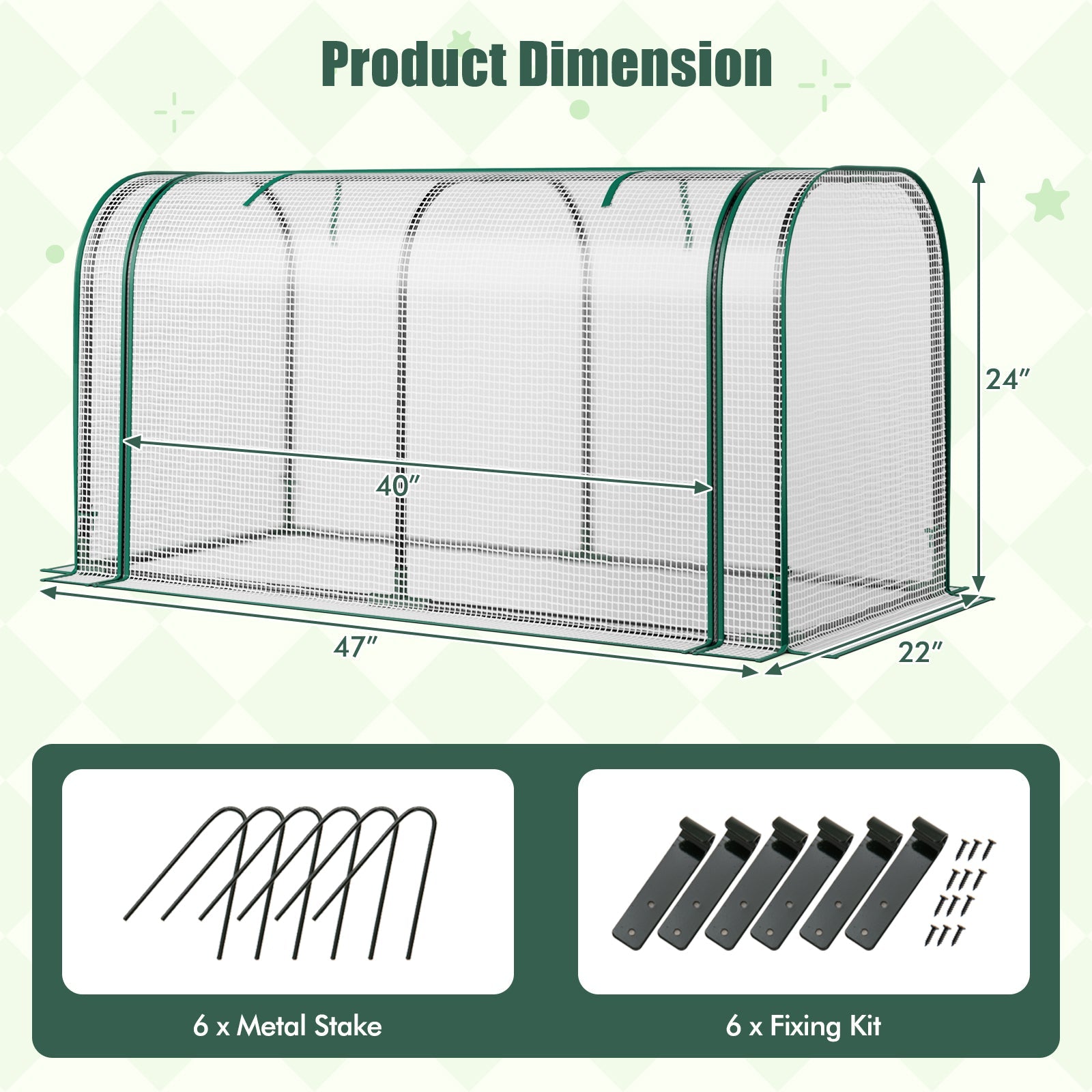Mini Tunnel Greenhouse with Roll-up Zipper Door-White