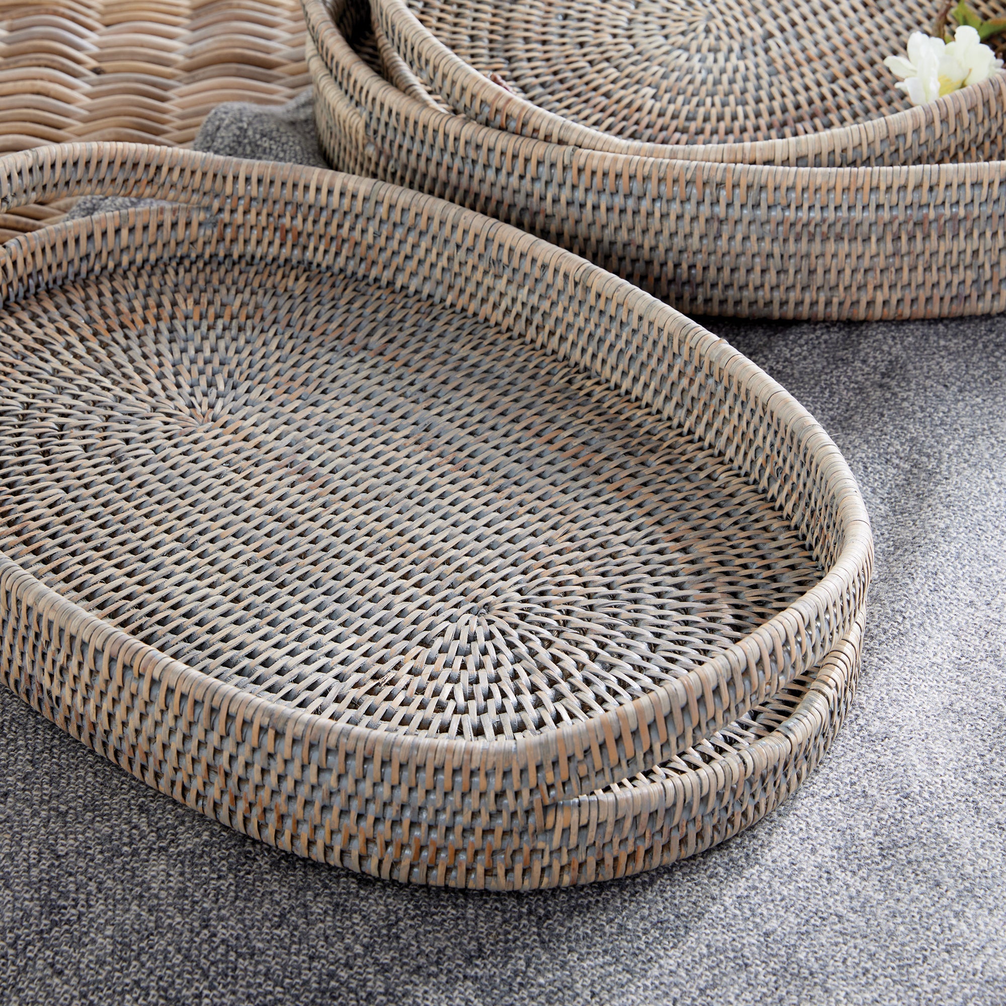 BURMA RATTAN OVAL SERVING TRAYS, SET OF 3