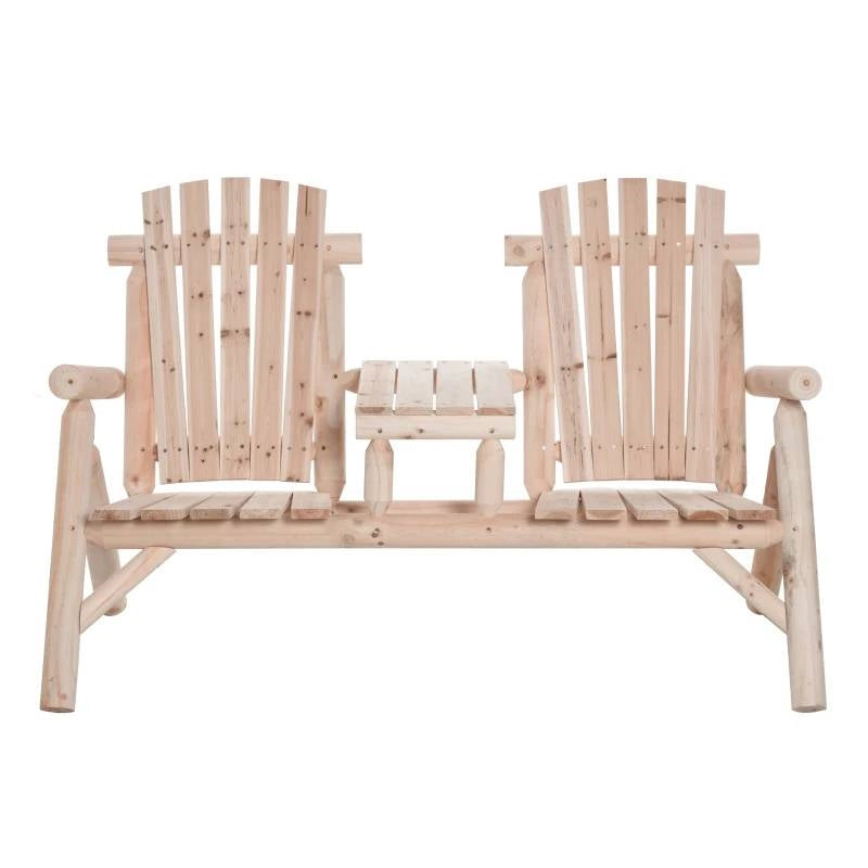 Adirondack Patio 2 Chair Lounger with Center Coffee Table Natural
