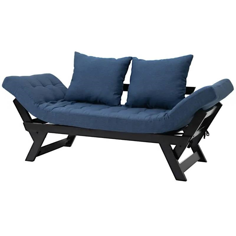 Navy/Black 3 In 1 Convertible Sofa Bed with 2 Large Pillows
