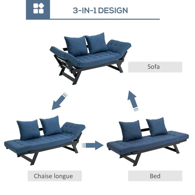 Navy/Black 3 In 1 Convertible Sofa Bed with 2 Large Pillows