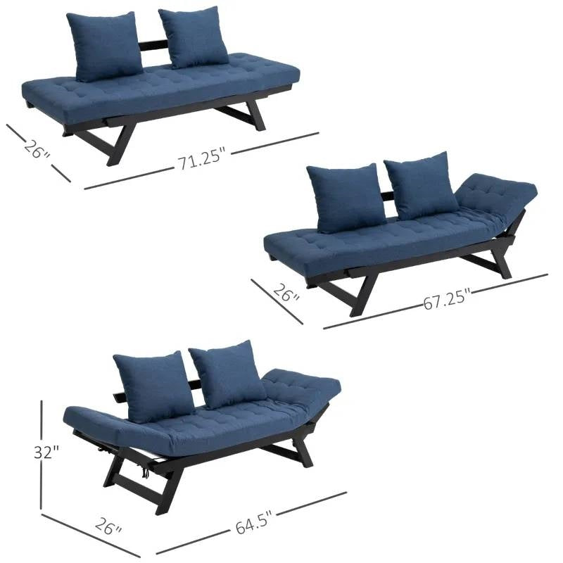 Navy/Black 3 In 1 Convertible Sofa Bed with 2 Large Pillows