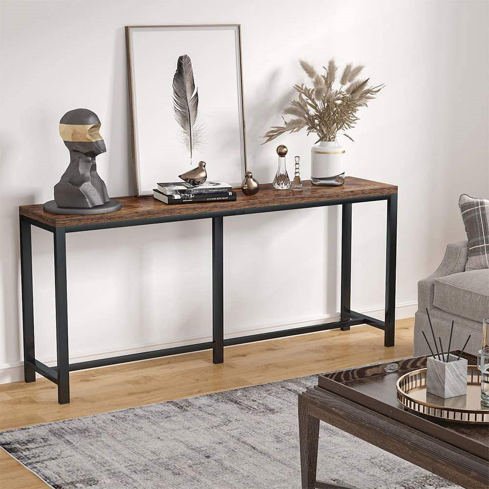 Long Narrow Hallway Sofa Table with Black Metal Frame