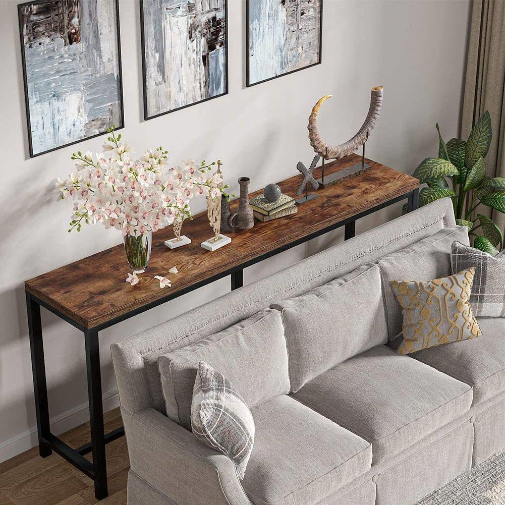 Long Narrow Hallway Sofa Table with Black Metal Frame