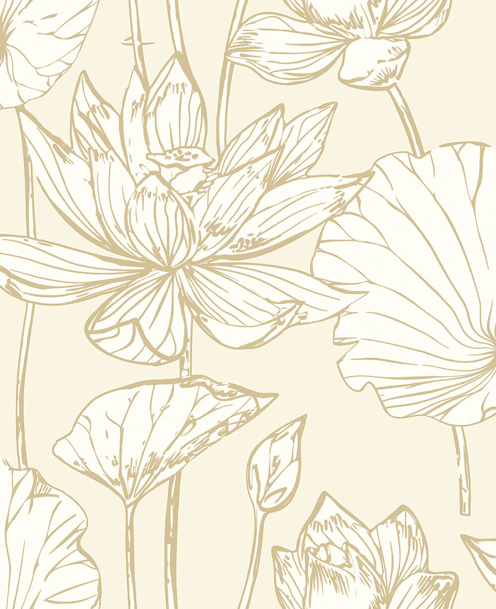 Metallic Gold Lotus Floral Peel and Stick Removable Wallpaper