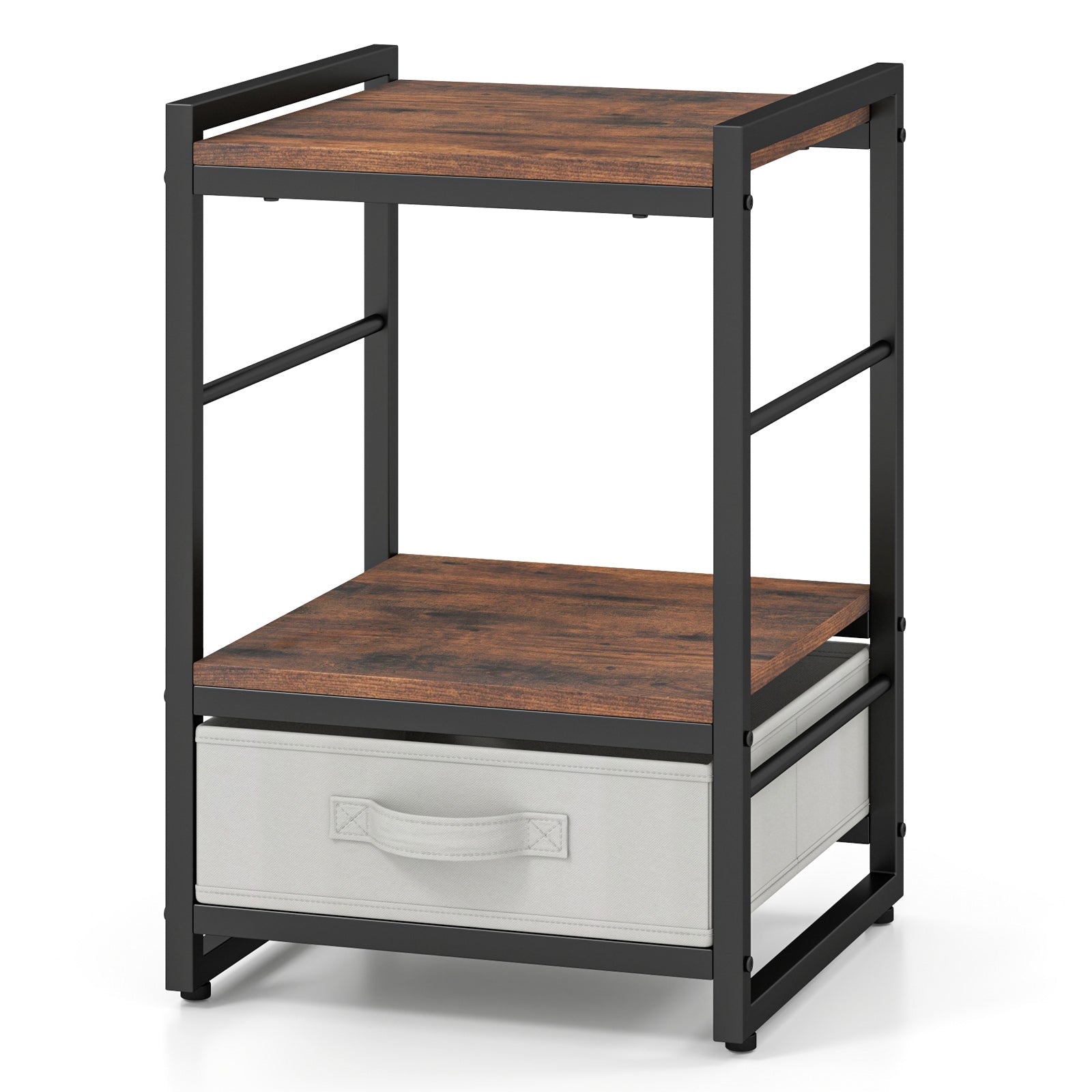 Nightstand Industrial Bedside Table with Open Storage Shelf - Rustic Brown