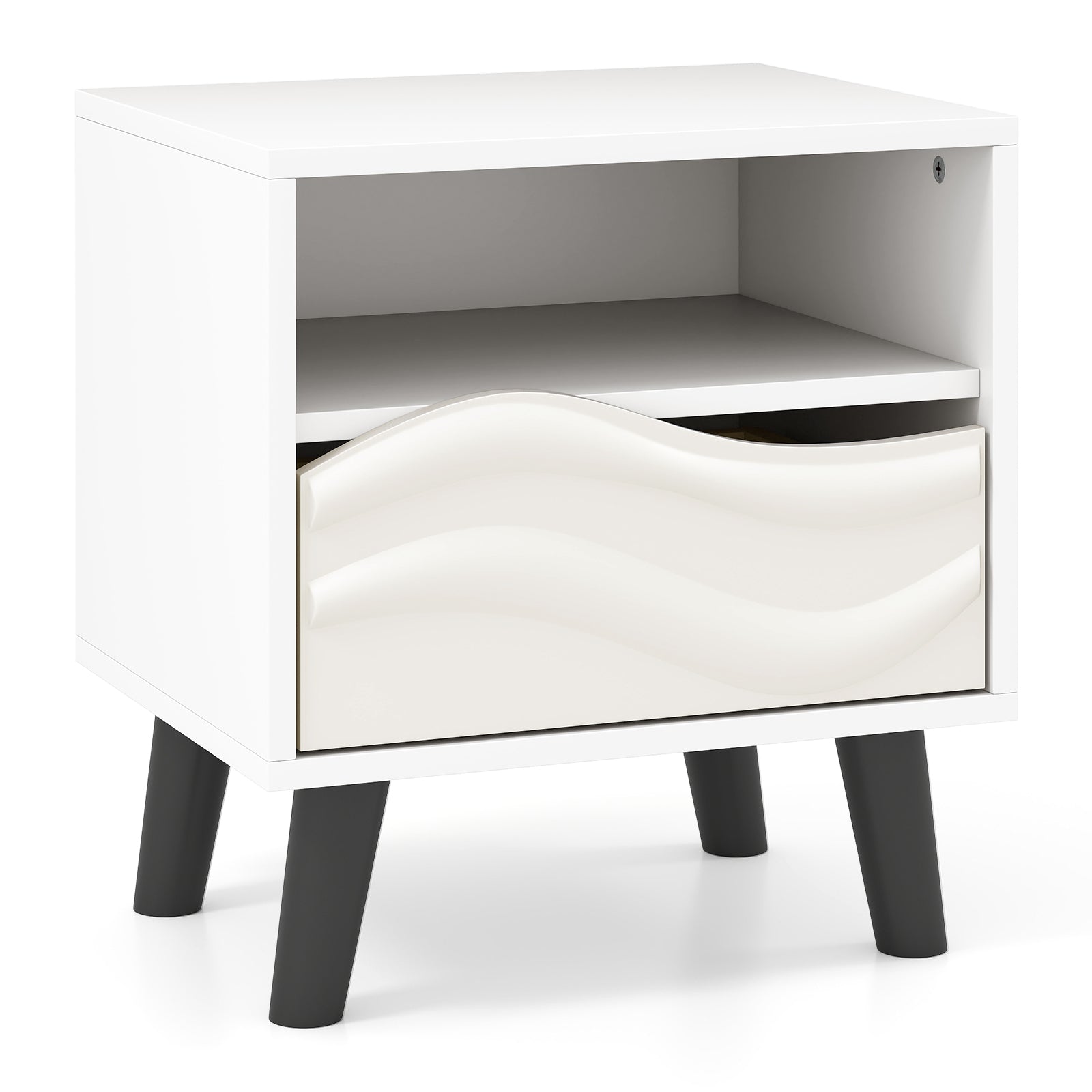 Nightstand Mid Century Modern Bedside Table with Open Shelf-White