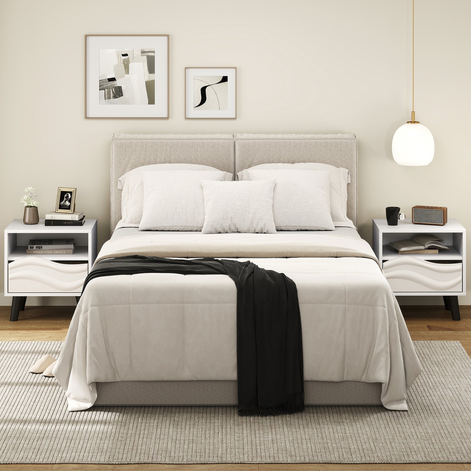 Nightstand Mid Century Modern Bedside Table with Open Shelf-White