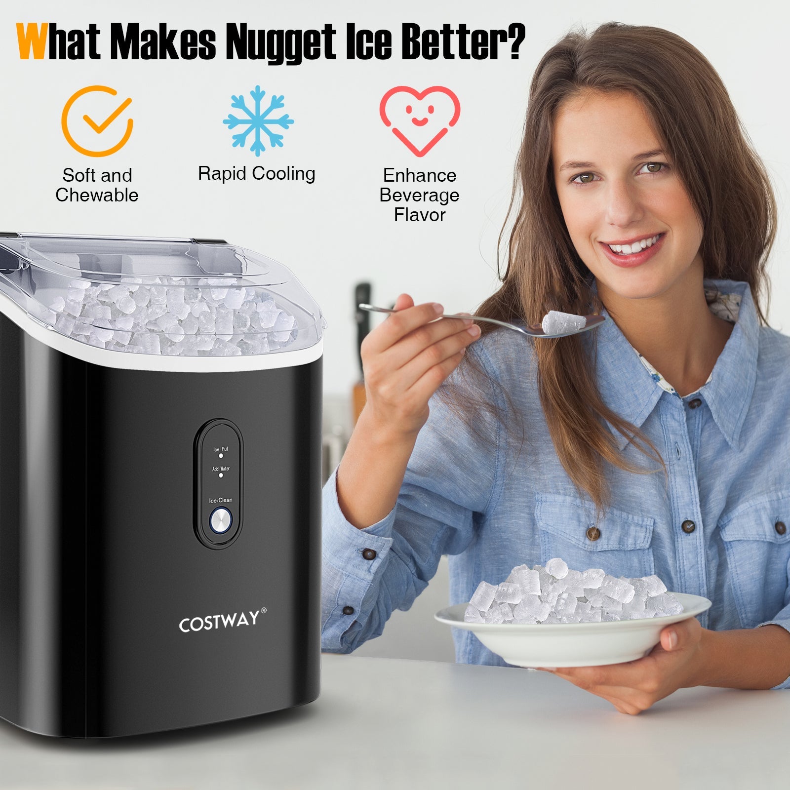 Nugget Countertop Ice Maker with Soft Chewable Pellet Ice-Black