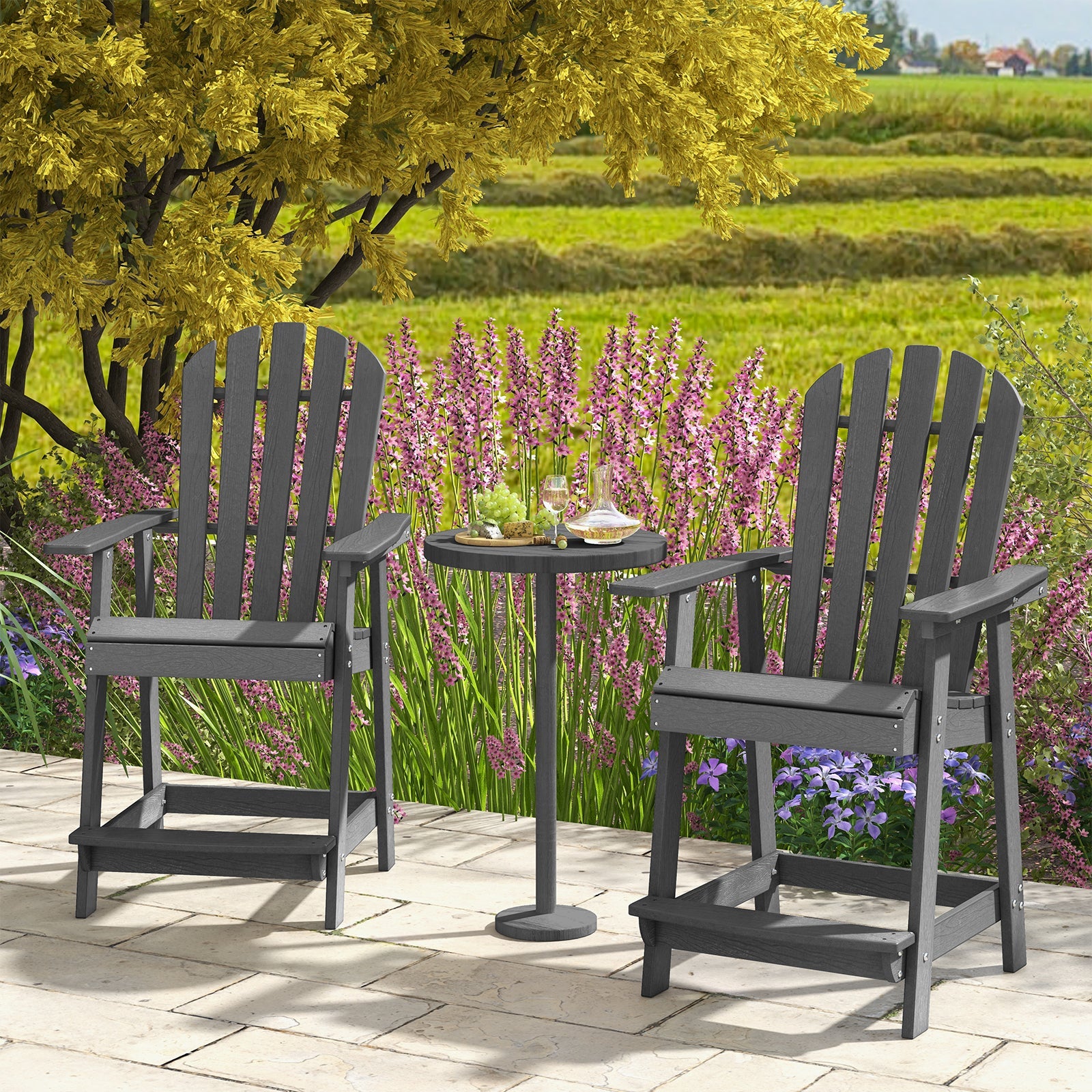 Patio Chair with Armrest and Footrest - Gray