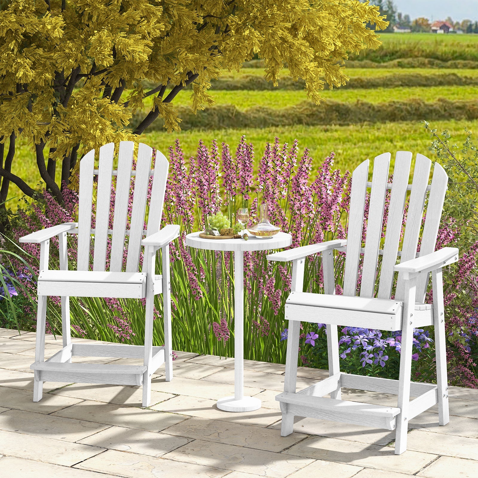 Patio Chair with Armrest and Footrest - White