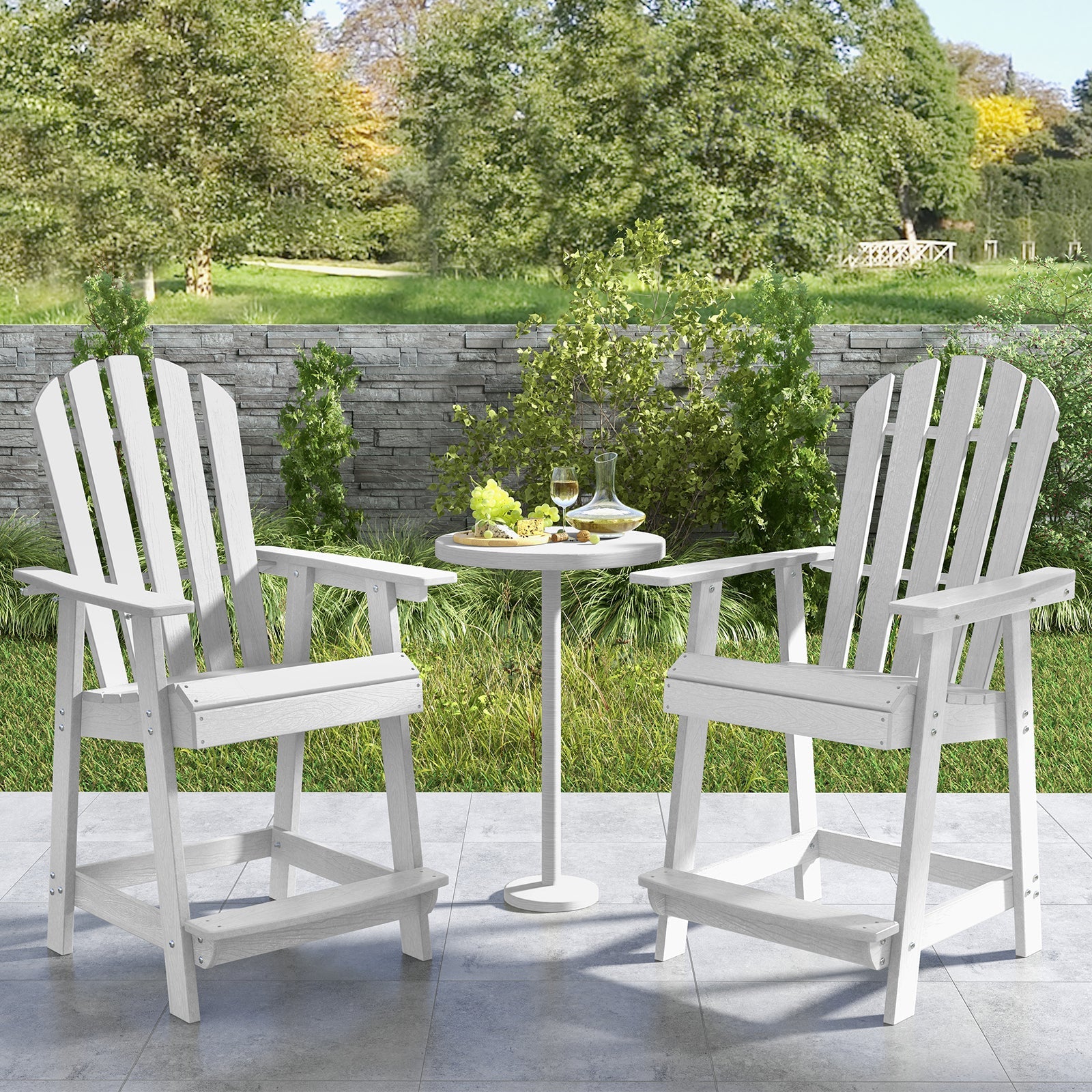 Patio Chair with Armrest and Footrest - White