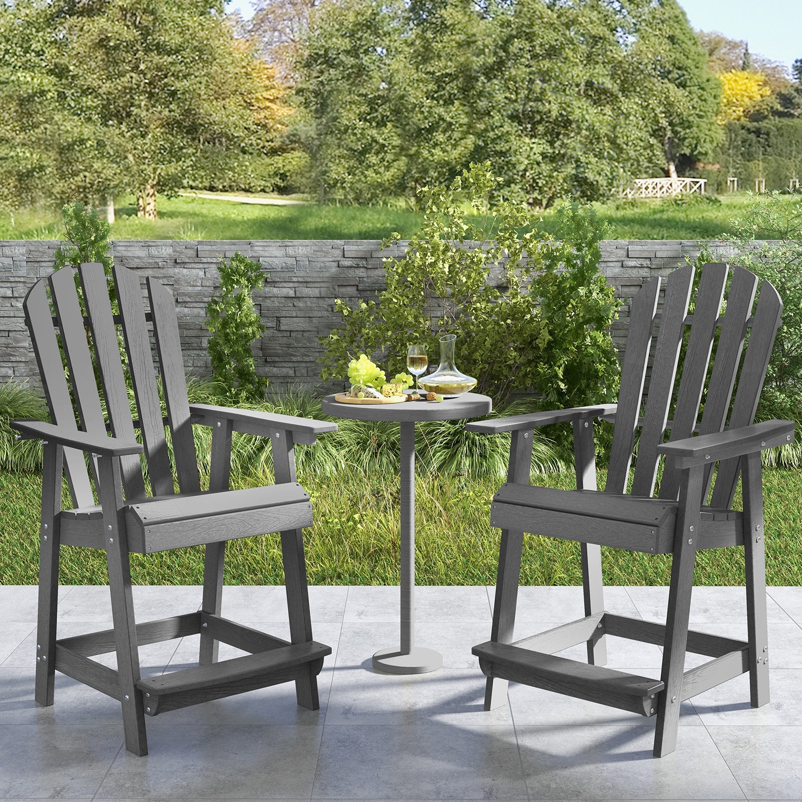 Patio Chair with Armrest and Footrest - Gray