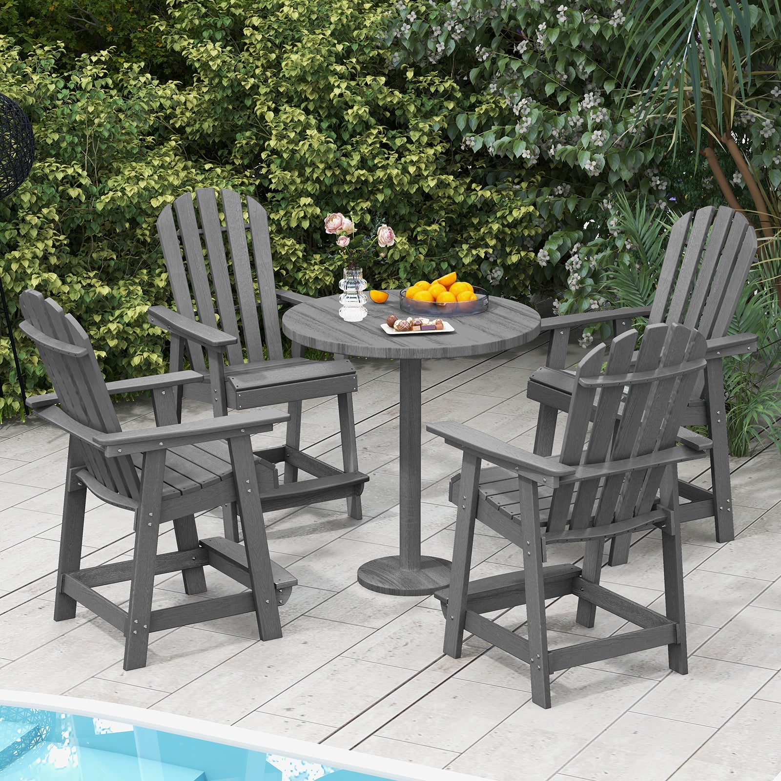 Patio Chair with Armrest and Footrest - Gray