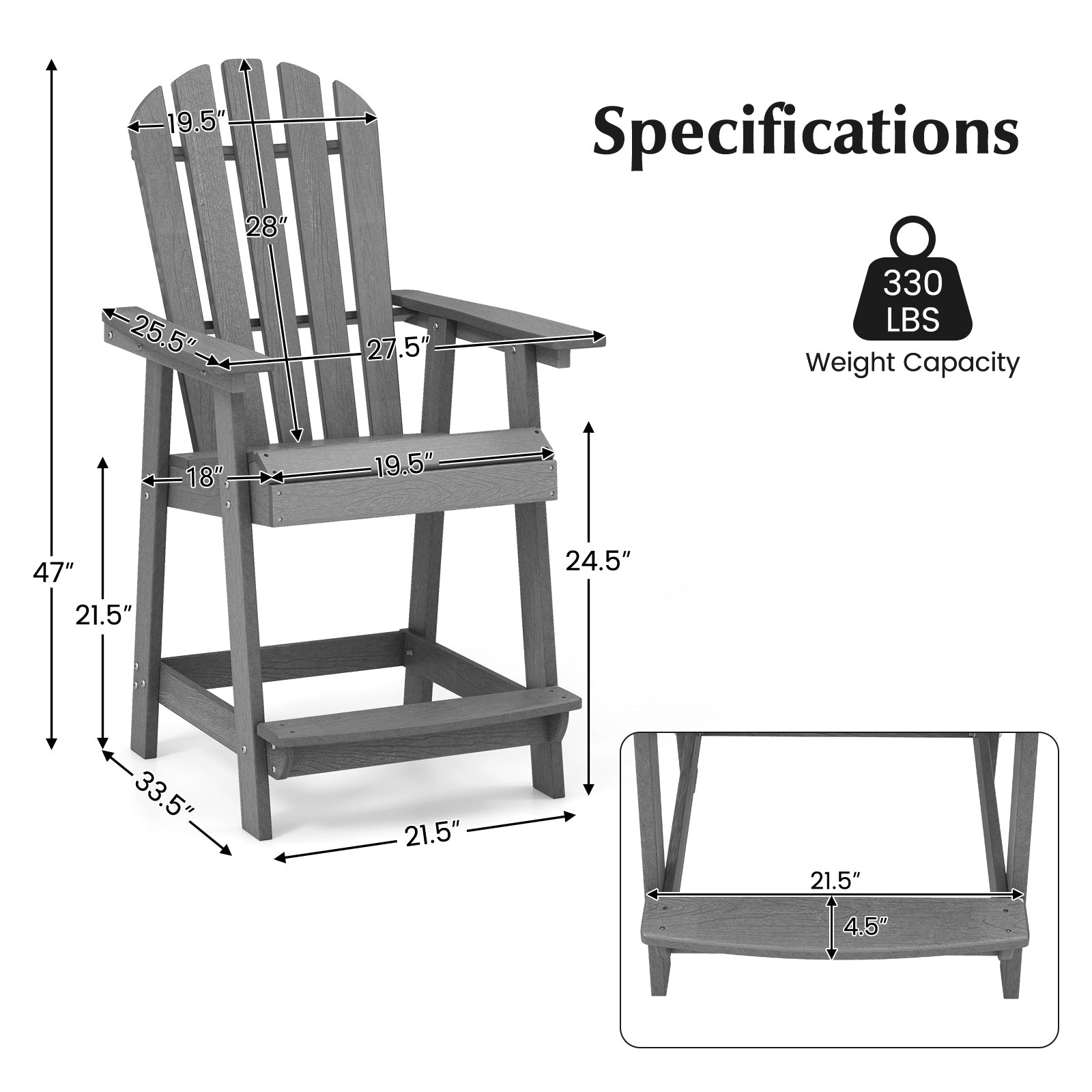 Patio Chair with Armrest and Footrest - Gray