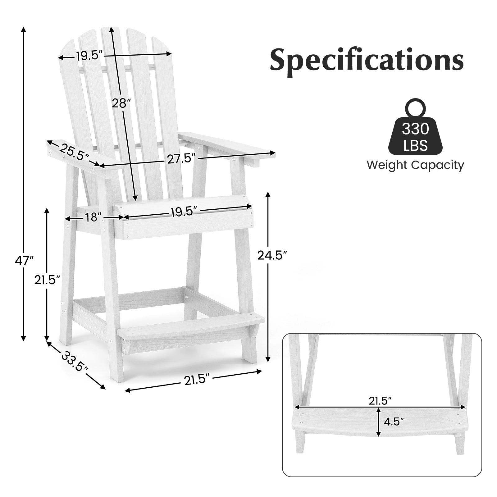 Patio Chair with Armrest and Footrest - White