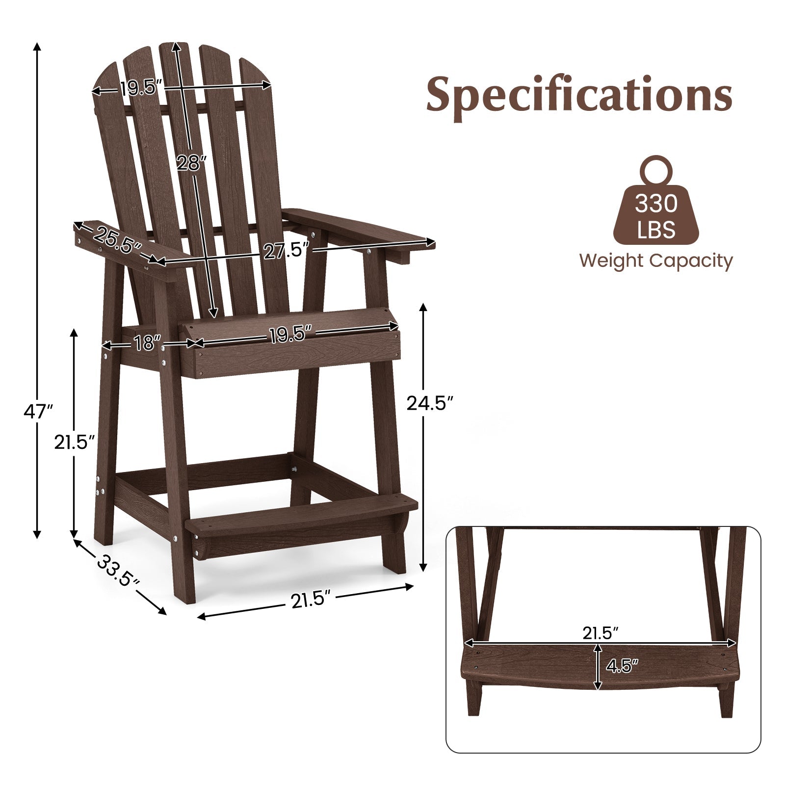 Patio Chair with Armrest and Footrest - Brown