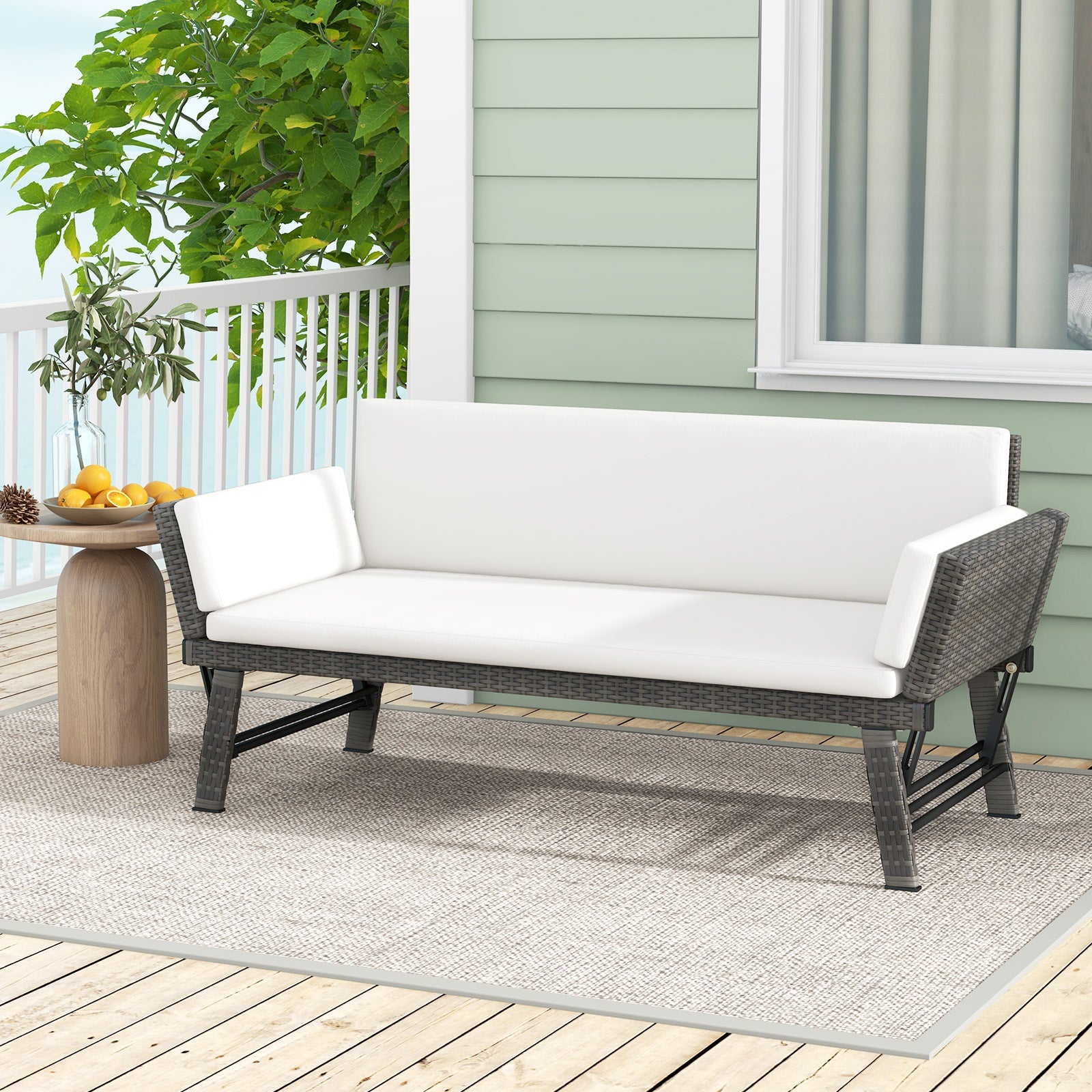 Outdoor Convertible Sofa Daybed with Adjustable Armrests - Off White