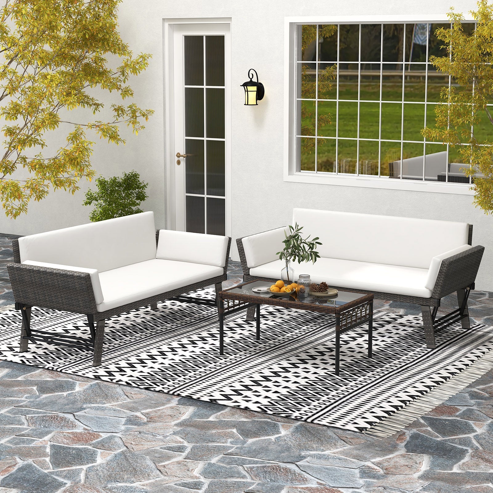 Outdoor Convertible Sofa Daybed with Adjustable Armrests - Off White