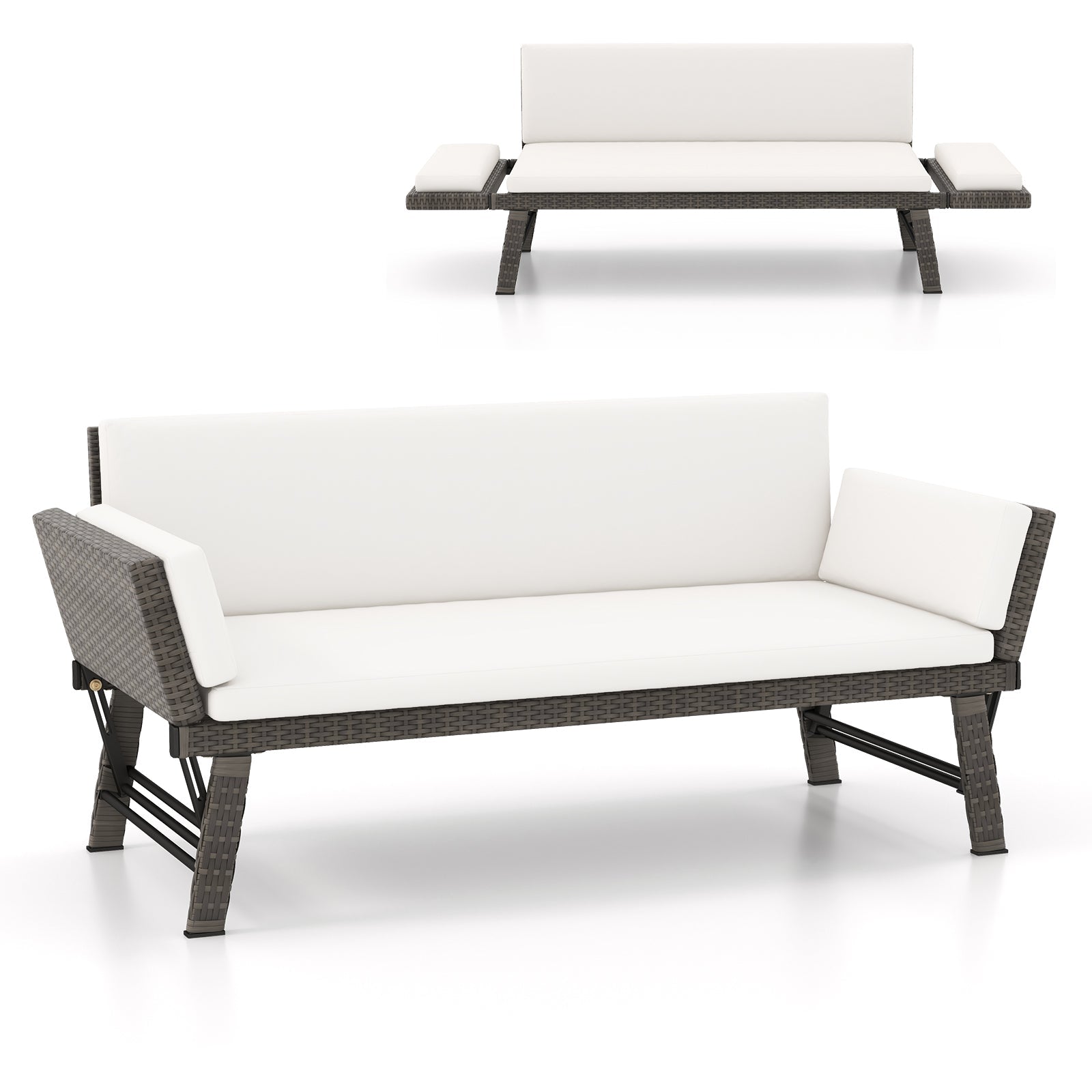 Outdoor Convertible Sofa Daybed with Adjustable Armrests - Off White