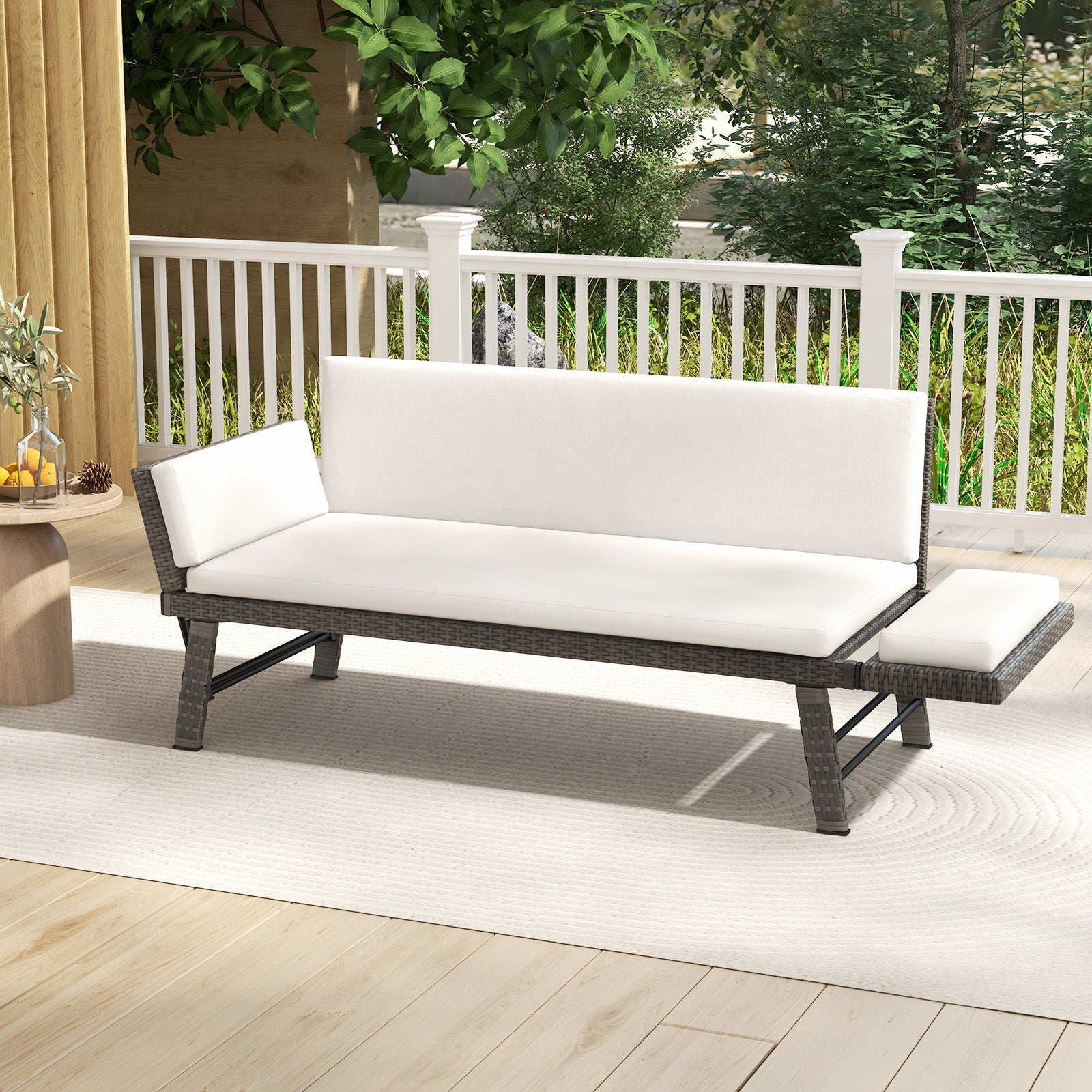 Outdoor Convertible Sofa Daybed with Adjustable Armrests - Off White