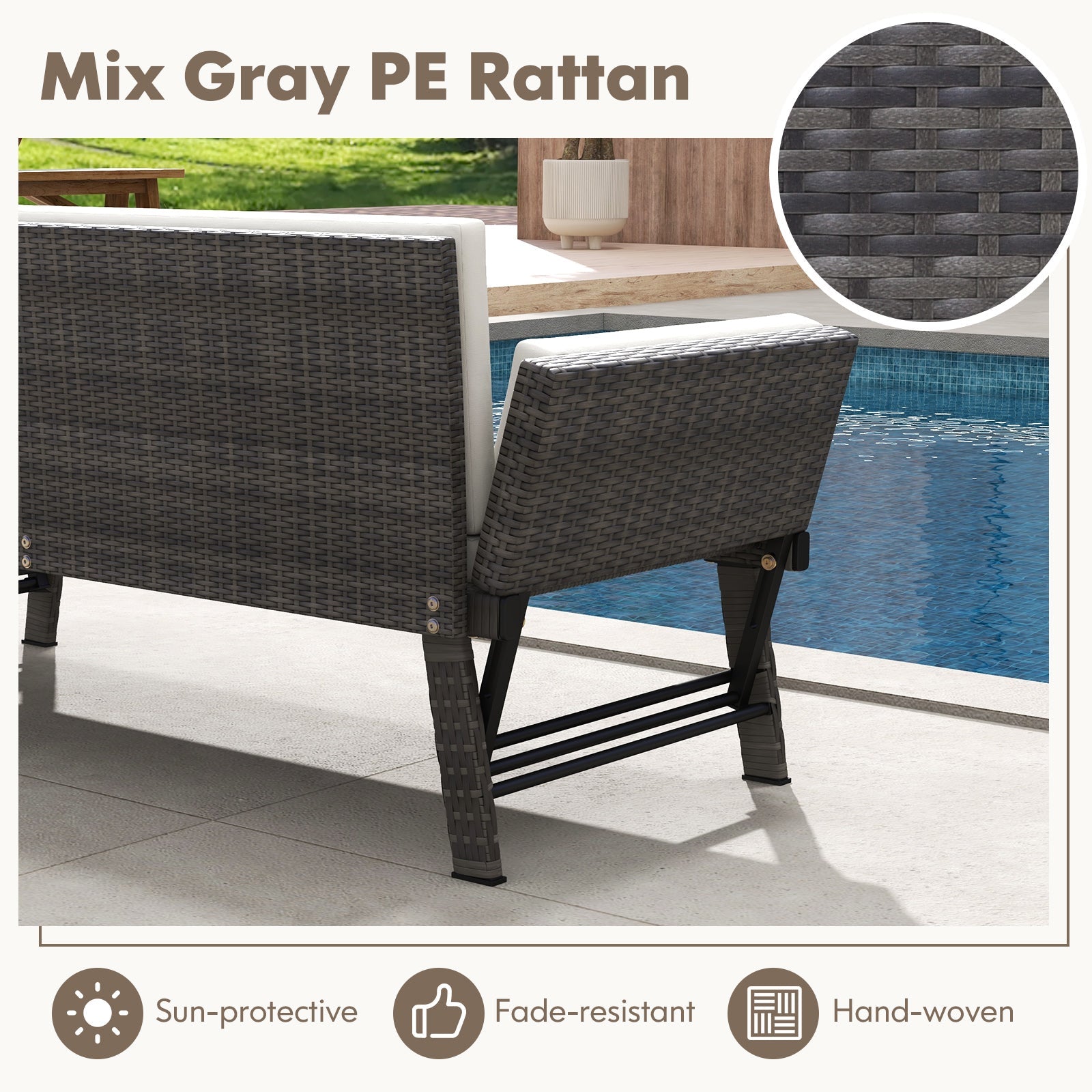 Outdoor Convertible Sofa Daybed with Adjustable Armrests - Off White