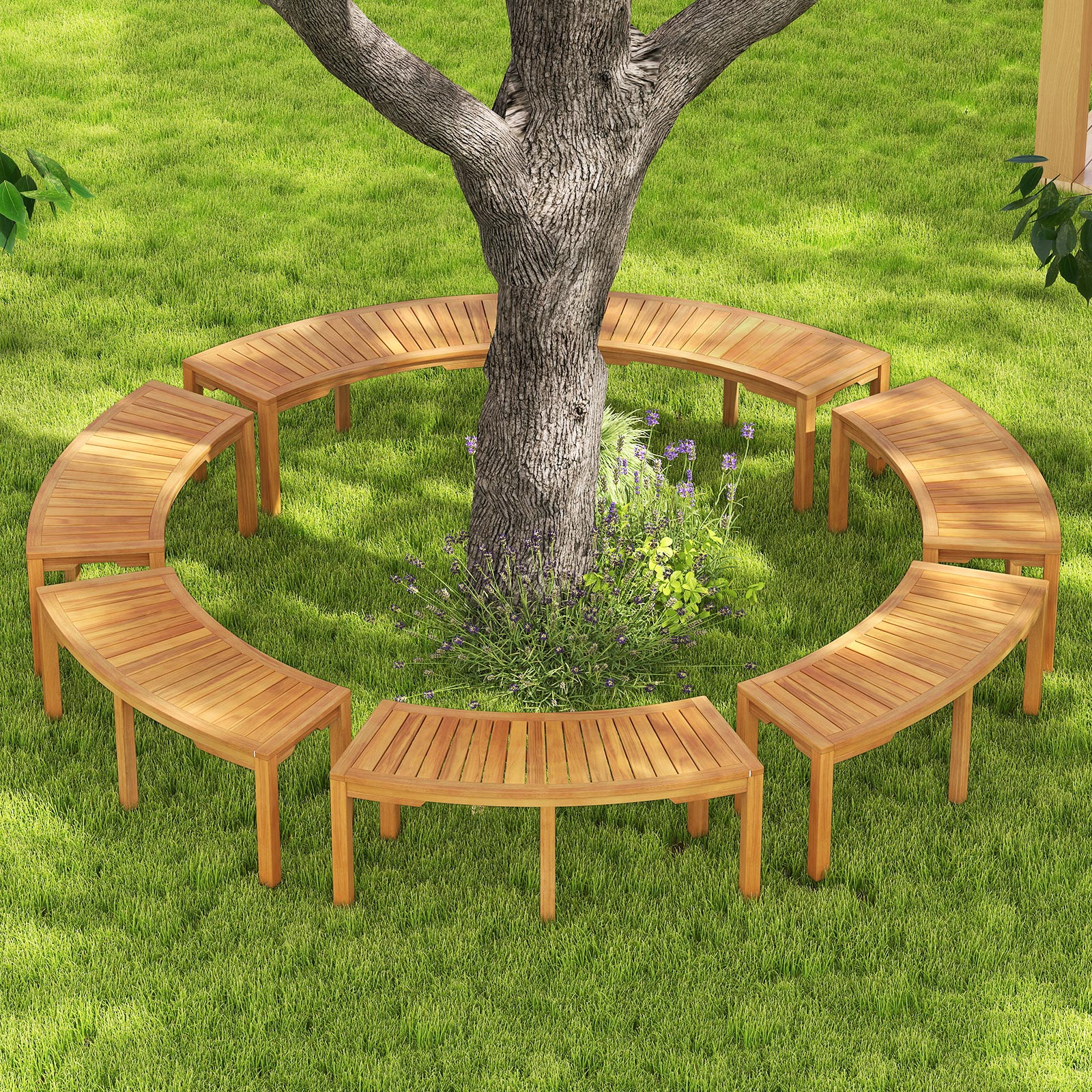 Set of 7 Outdoor Curved Garden Bench, 2-Person