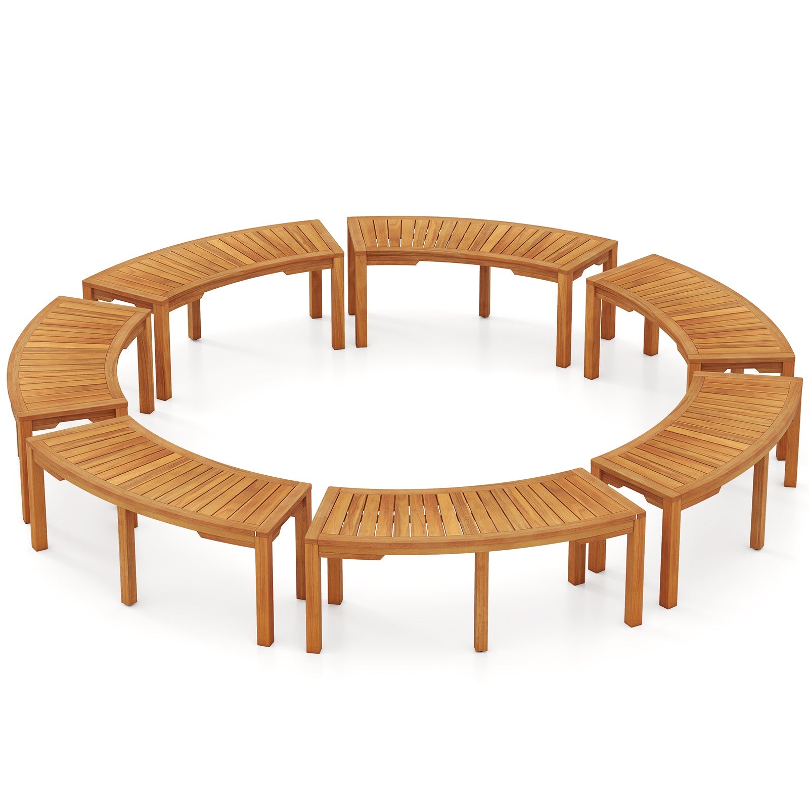 Set of 7 Outdoor Curved Garden Bench, 2-Person