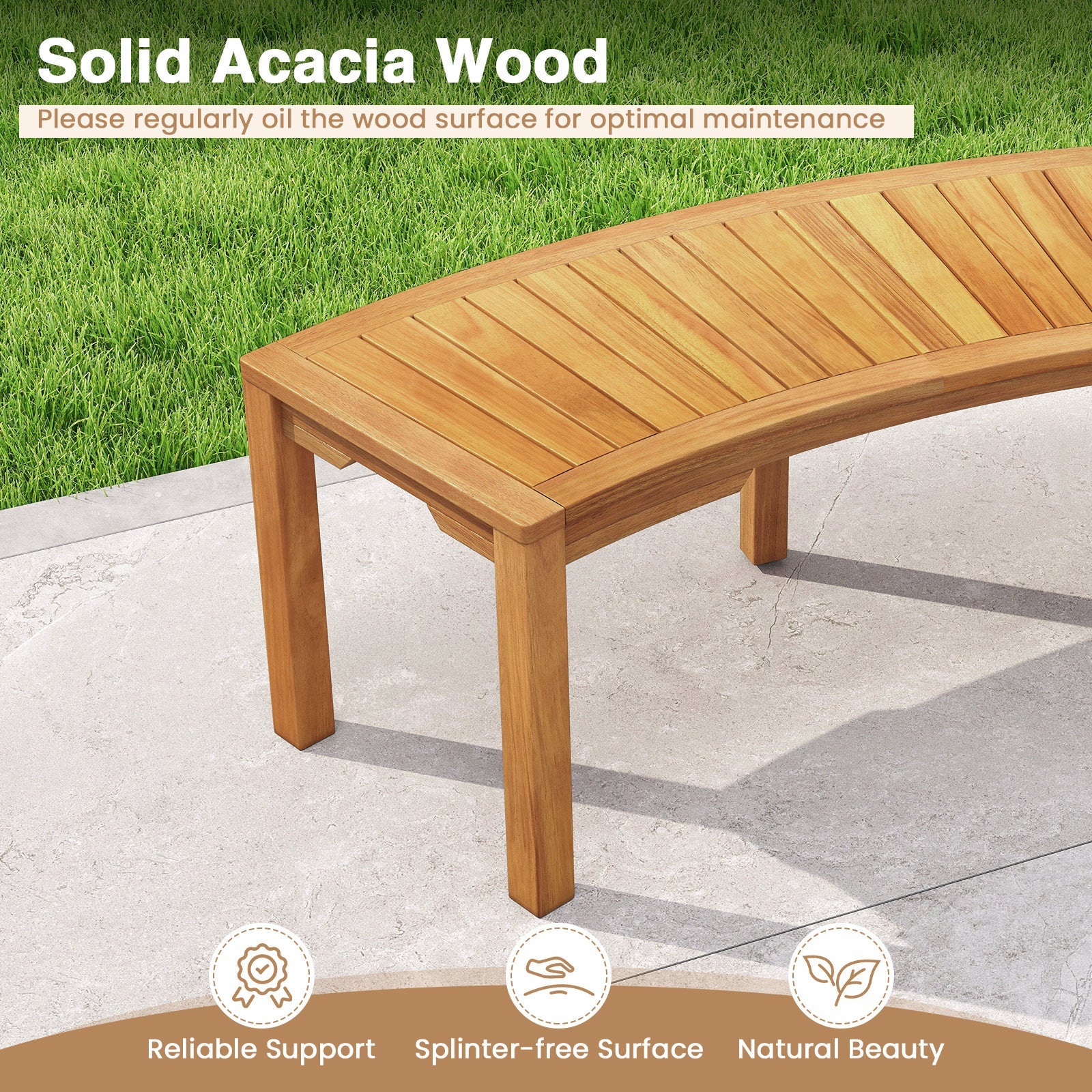 Set of 7 Outdoor Curved Garden Bench, 2-Person