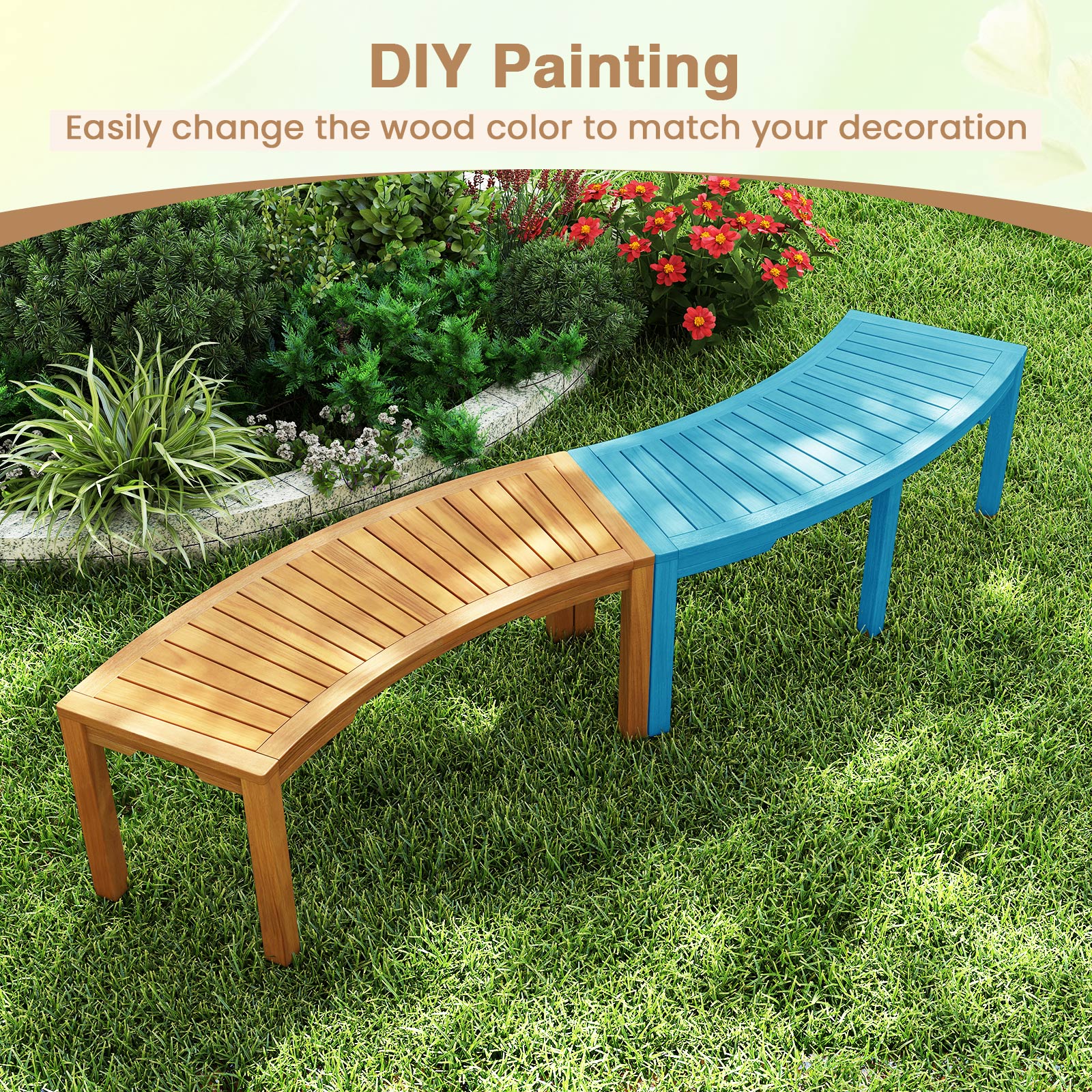 Set of 7 Outdoor Curved Garden Bench, 2-Person