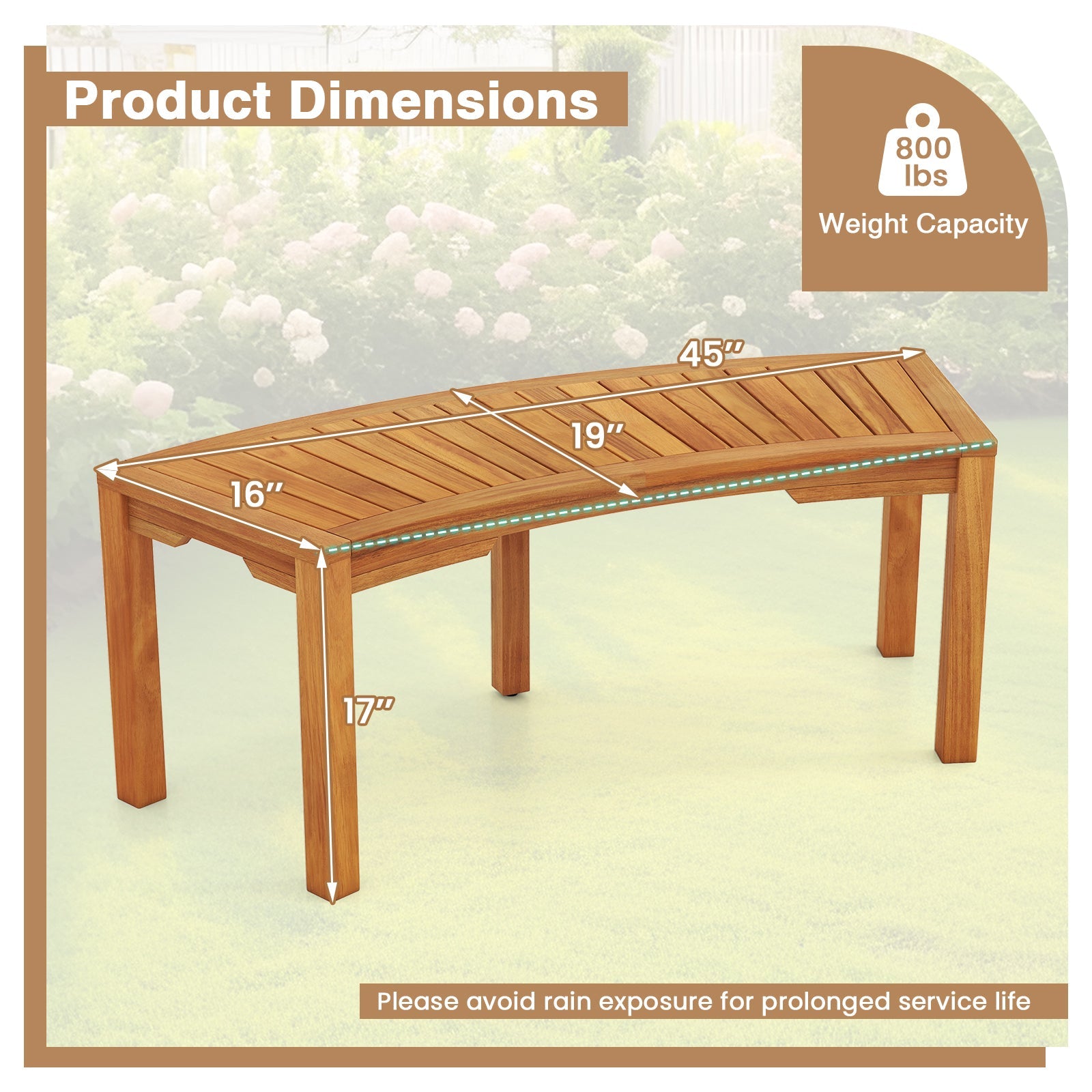 Set of 7 Outdoor Curved Garden Bench, 2-Person