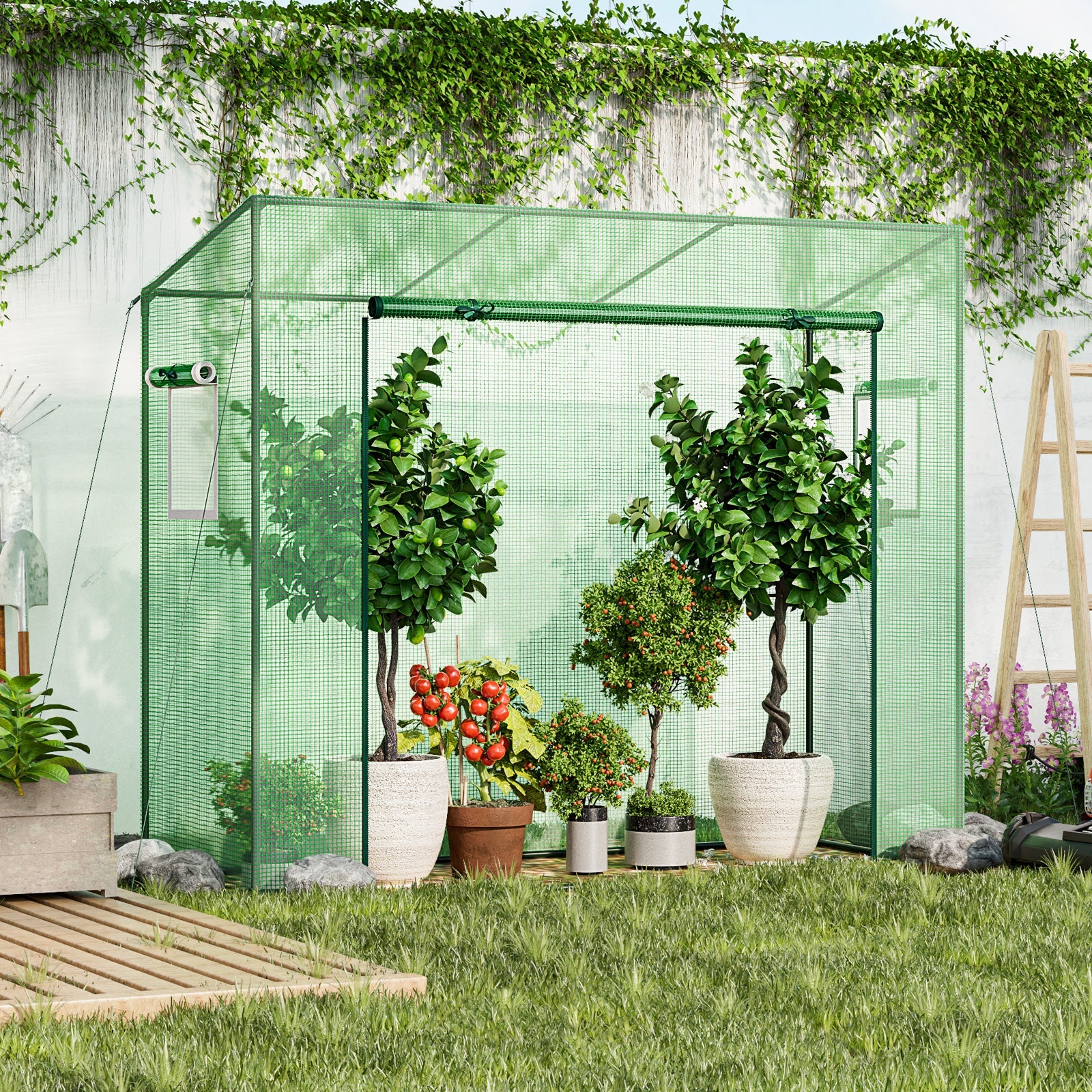 Outdoor Portable Walk-in Greenhouse with Roll-up Zipper Door