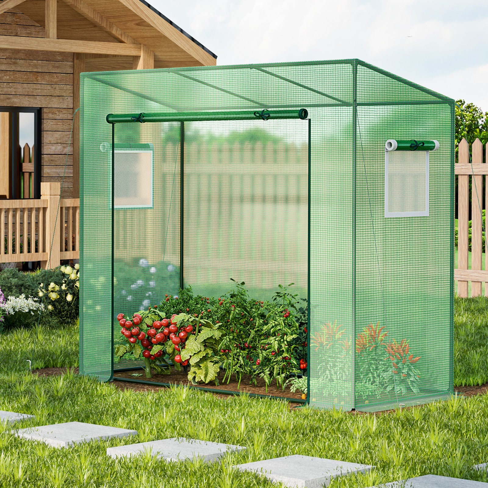 Outdoor Portable Walk-in Greenhouse with Roll-up Zipper Door