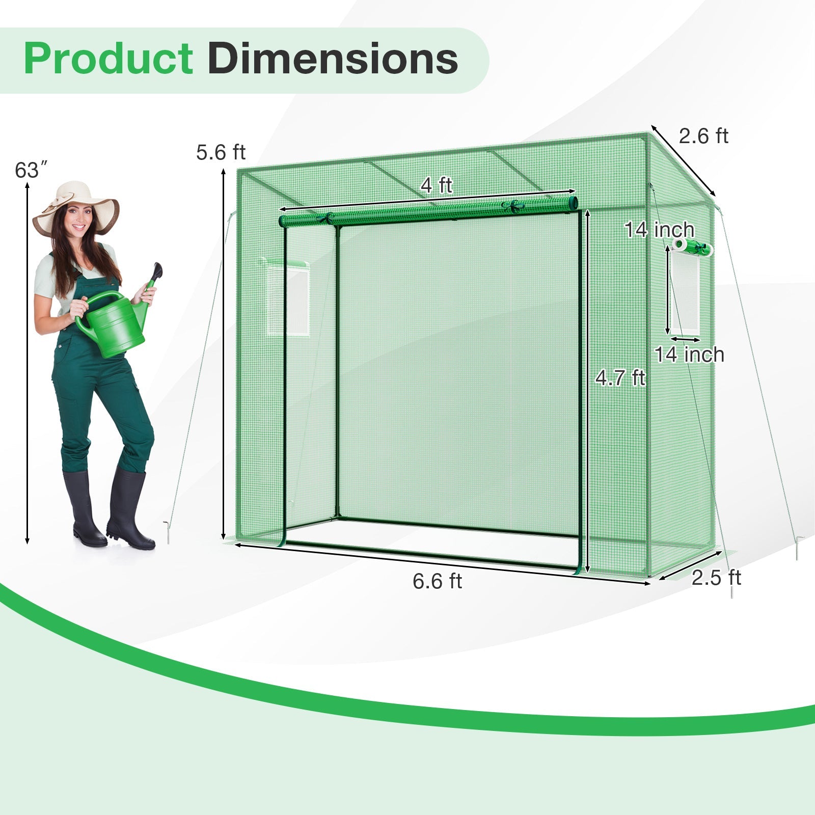 Outdoor Portable Walk-in Greenhouse with Roll-up Zipper Door