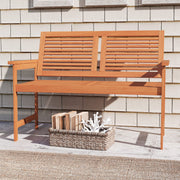 Outdoor Wooden Bench 2-Person, with Slatted Backrest and Seat
