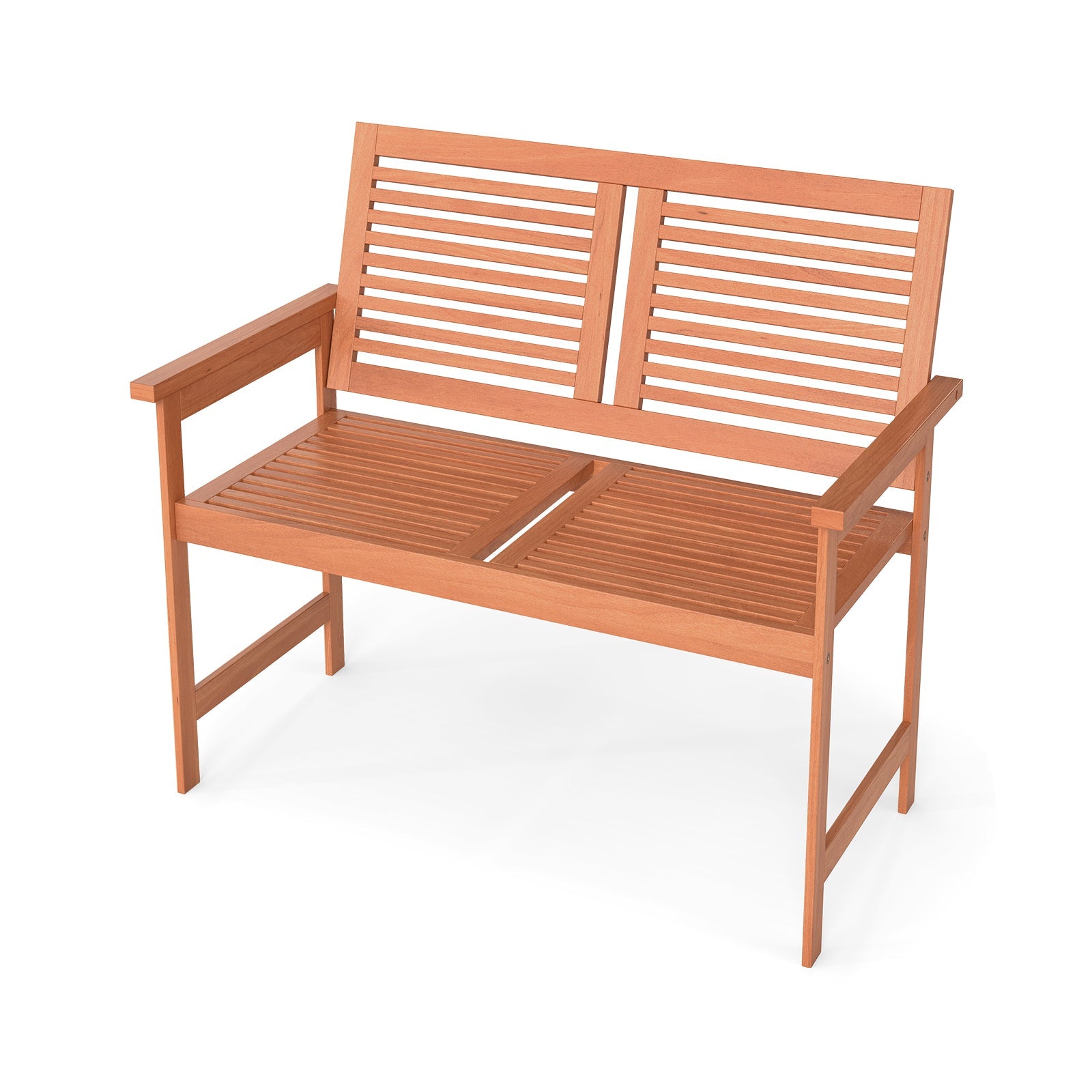 Outdoor Wooden Bench 2-Person, with Slatted Backrest and Seat