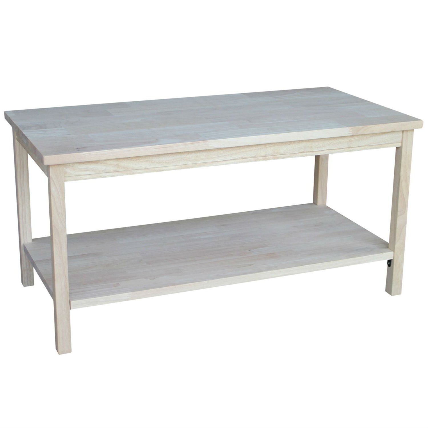 Unfinished Solid Wood, Rectangular Coffee Table with Bottom Shelf