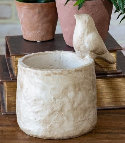Beige Bird Top Cement Planter