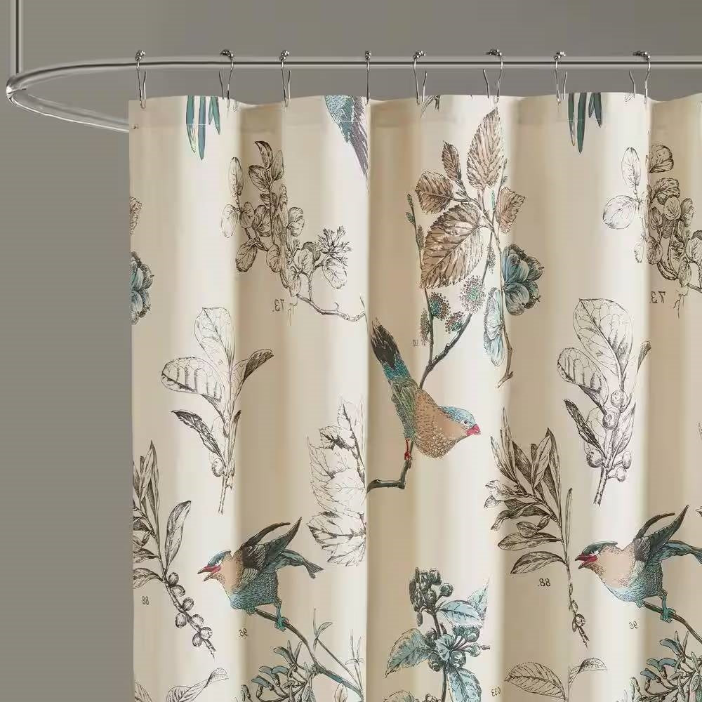 Shower Curtain - Vintage Birds Leaf Floral Print