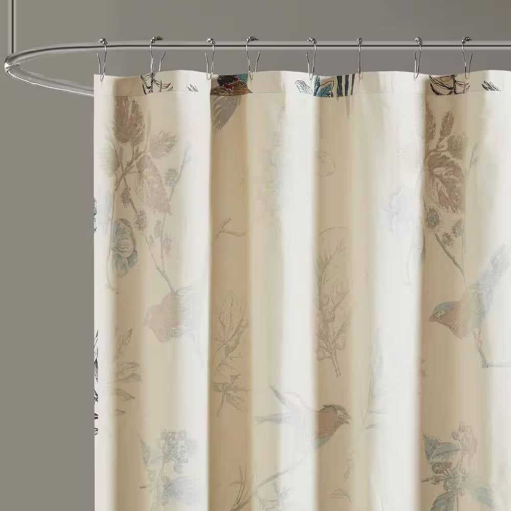 Shower Curtain - Vintage Birds Leaf Floral Print