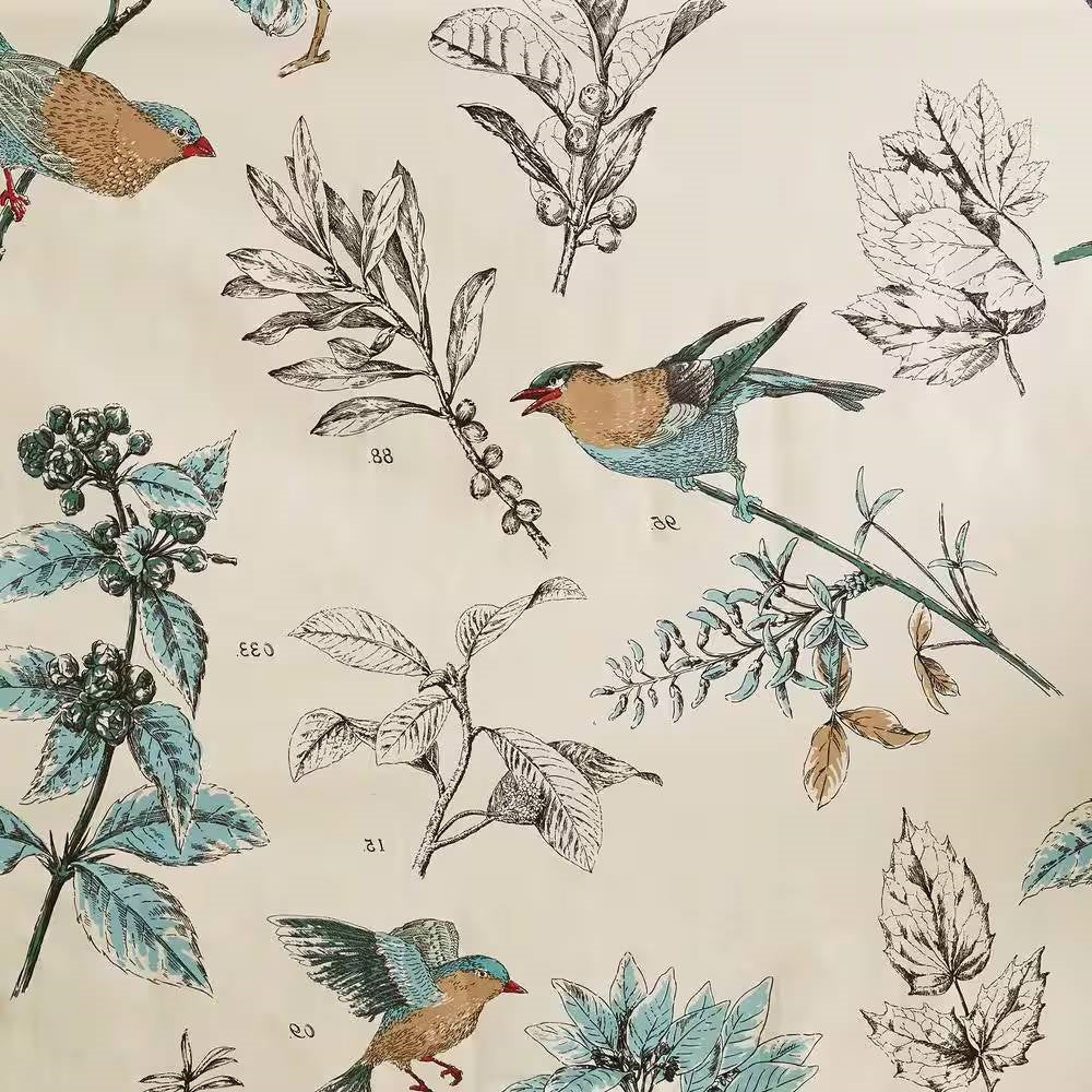 Shower Curtain - Vintage Birds Leaf Floral Print