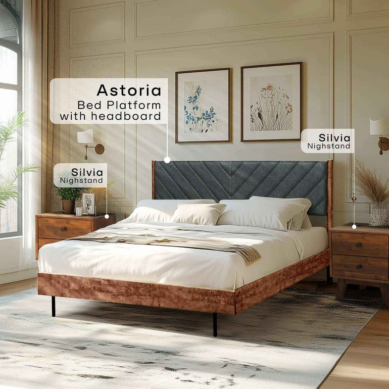 Acacia Astoria Upholstered Solid Wood Bed Frame