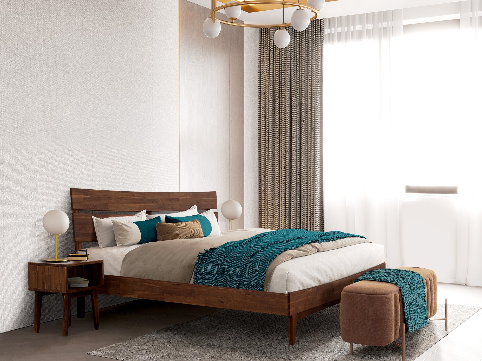 Acacia Aurora Bed Frame & Nightstand Set