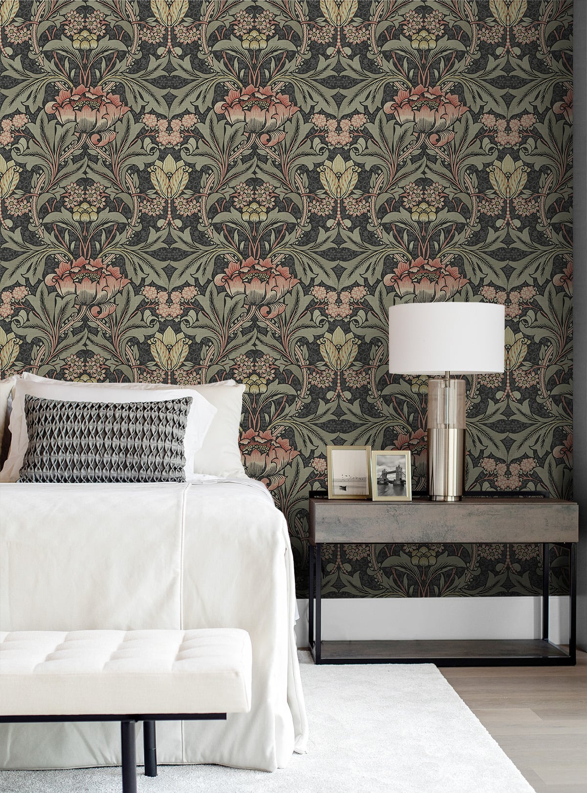 Acanthus Floral Vintage Prepasted Wallpaper