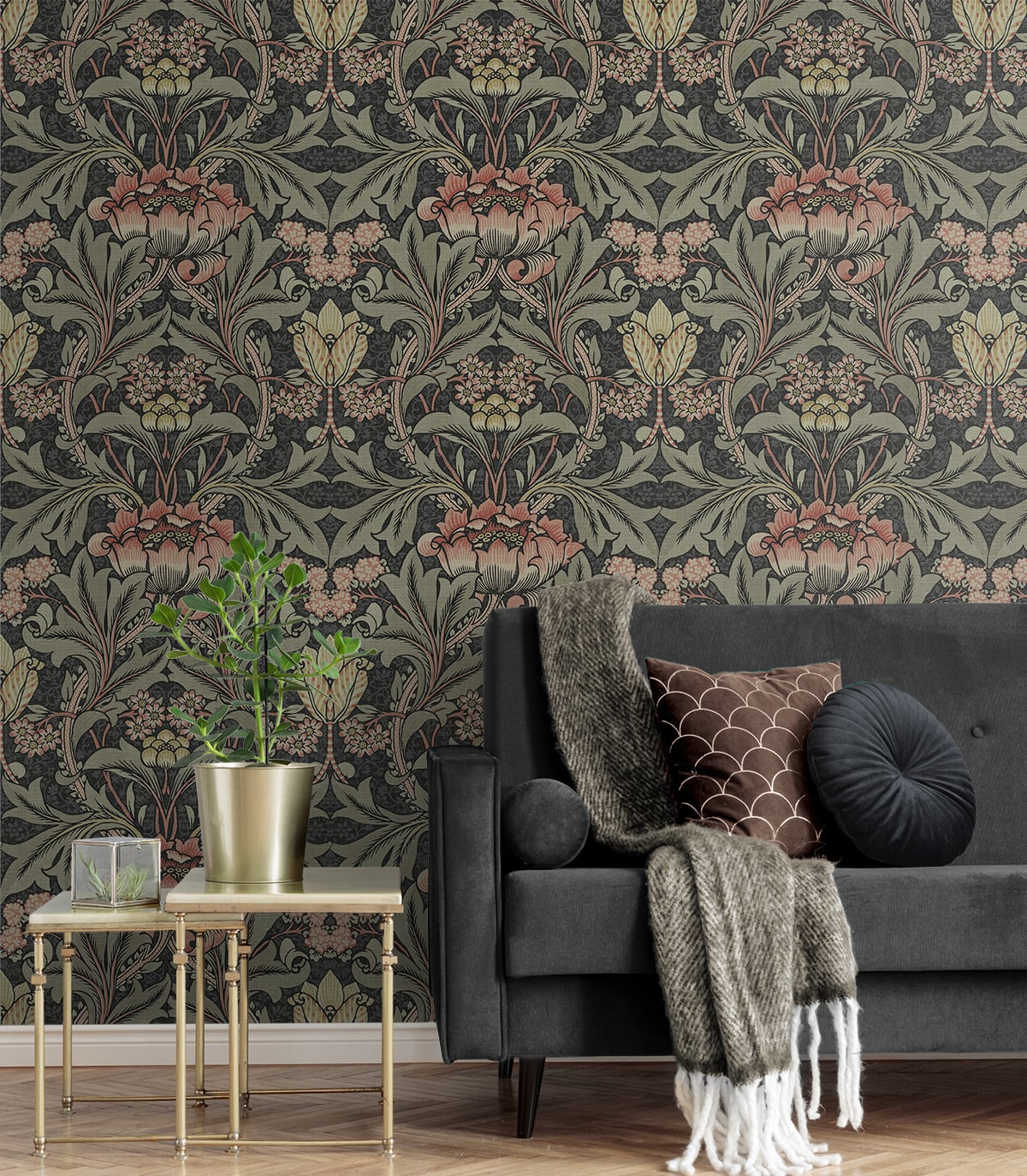 Acanthus Floral Vintage Prepasted Wallpaper