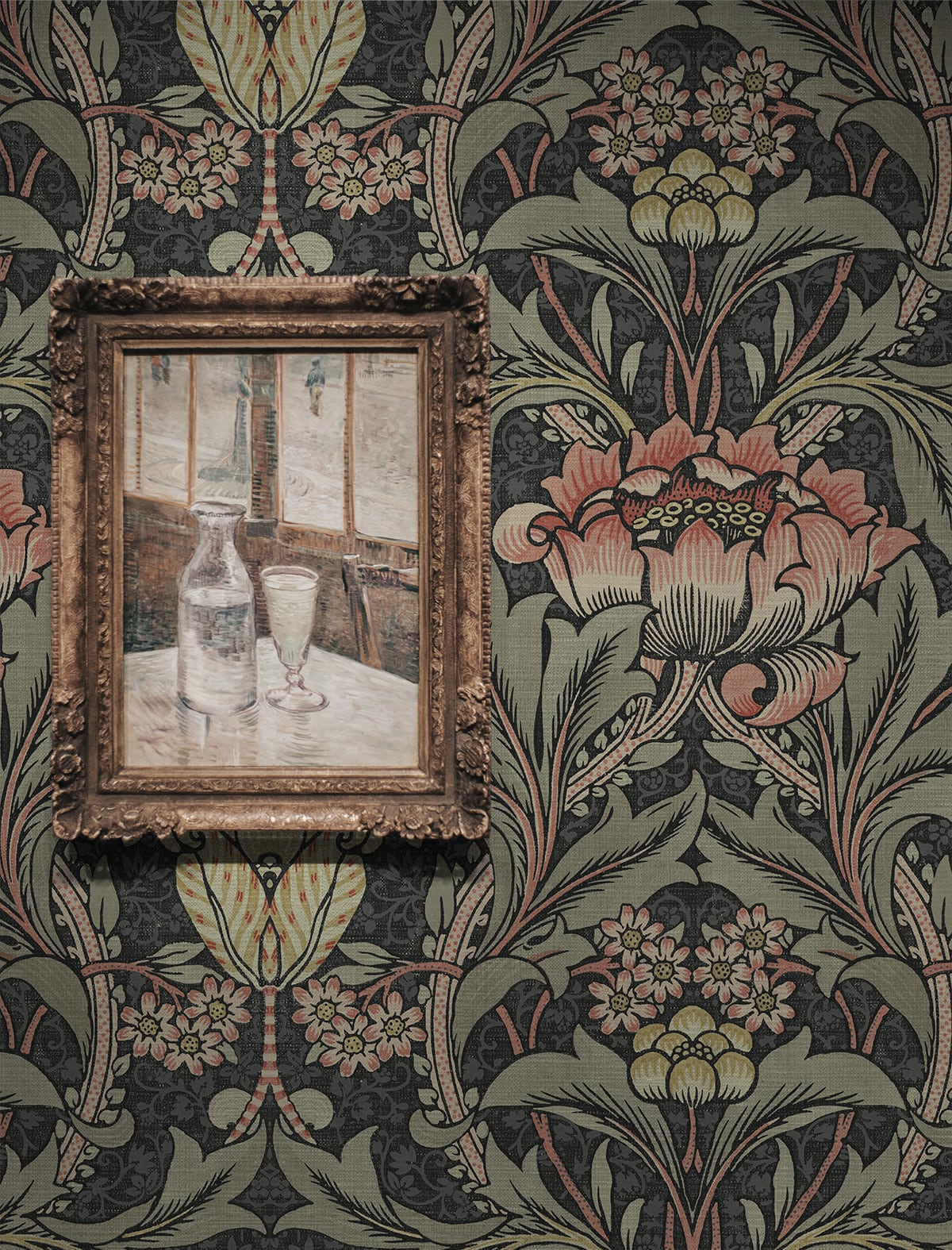Acanthus Floral Vintage Prepasted Wallpaper